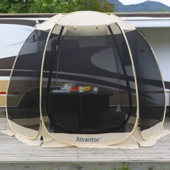 Alvantor Outdoor Pop Up Portable Gazebo Tent with Mesh Netting Screened Shelter Beige image {3}