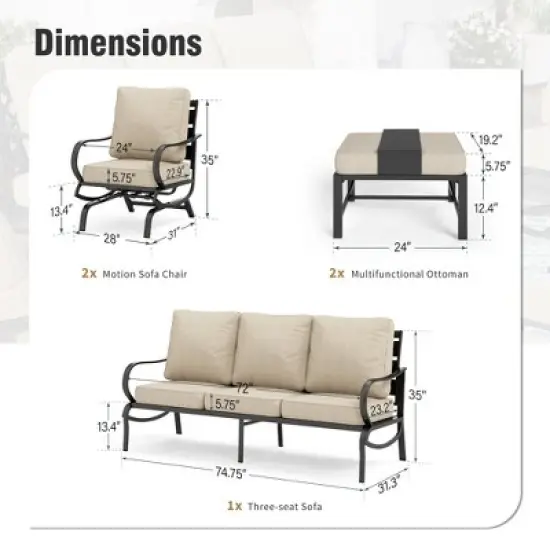 Captiva Designs 5 PCS Metal Patio Furniture Conversation Set with Rocking Armchairs for Garden Porch Backyard image {1}