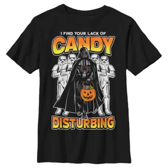 Boy's Star Wars Halloween Darth Vader and Stormtroopers I Find Your Lack of Candy Disturbing T-Shirt image {4}