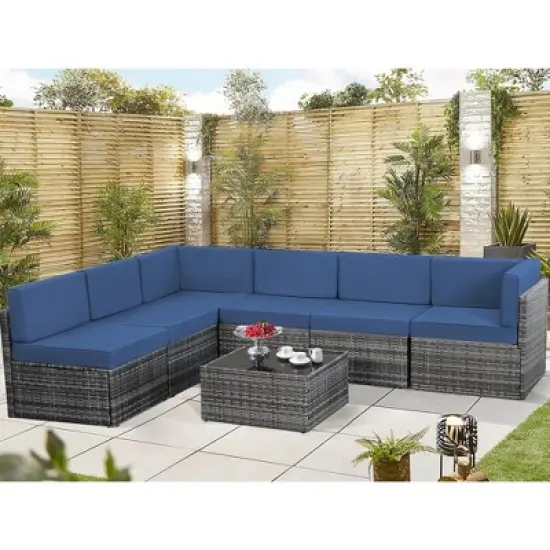 Rbied 7-Piece Wicker Outdoor Sofa Sectional Set Conversation Sets with Cushions image {4}