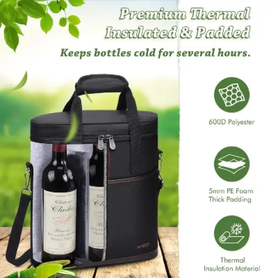 Tirrinia Wine Gift Bag, 3 Bottle Carrier Tote, Insulated Padded Wine Cooler Bag with Handle and Shoulder Strap, Gifts for Wine Lovers image {5}