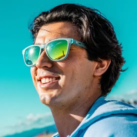 goodr Sunbathing with Wizards OG Rectangle Sunglasses: Polarized Bronze Lenses, Blue Plastic Frame, One Size Fits Most image {2}