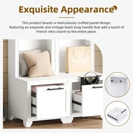 TIRAMISUBEST Elegant Free Standing Hall Tree Set of 2 - White Entryway Organizer with Storage image {5}