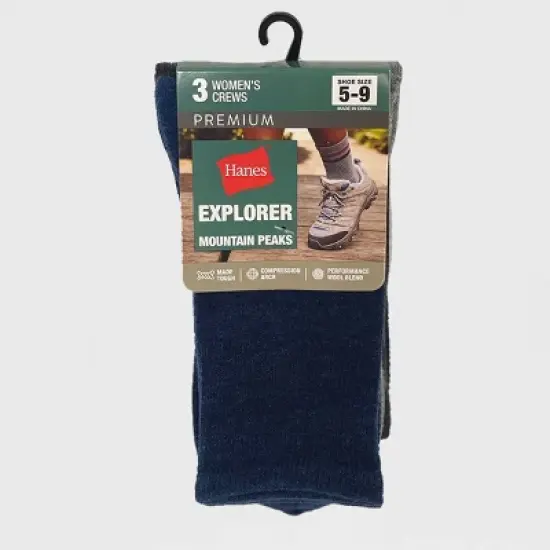 Hanes Explorer Mountain Peak 3pk Crew Socks - 5-9 image {1}