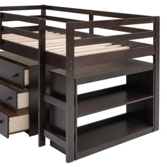 Low Twin Loft Bed with Cabinet and Rolling Portable Desk - ModernLuxe image {9}