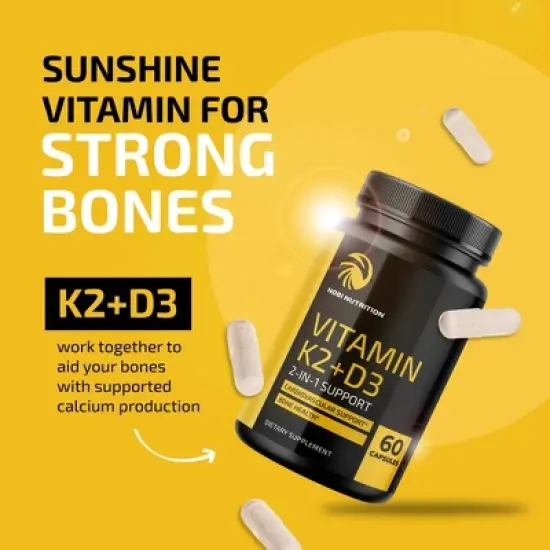 K2 + D3 Vitamin Capsules, Cardiovascular Health, Nobi Nutrition, 60ct image {1}