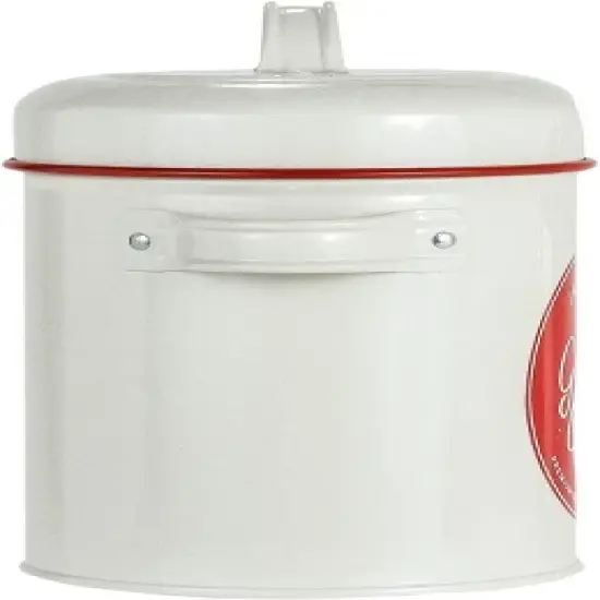 Amici Home Fair Trade Ground Coffee Metal Canister, White/Red Accents, Container Air-Tight Seal, Storing Coffee Beans or Loose Leaf Tea, 64 oz. image {1}