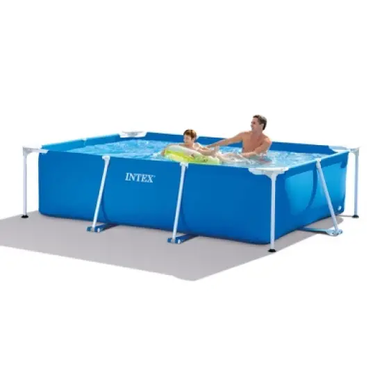 Intex 8.5ft x 26in Rectangular Frame Above Ground Quick Easy Set Up Backyard Outdoor Swimming Pool with Drain Plug for Ages 6 and Up, Blue image {1}