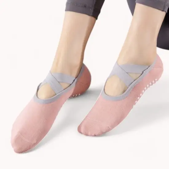 Anna-Kaci Active Women's Non-Slip Ballet Grip Socks with Crisscross Elastic Straps image {5}