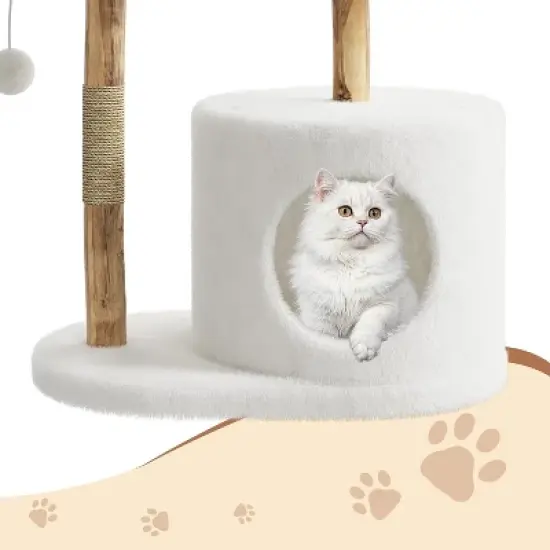 43" with Large Basket,Multi-Level Cat Tree, Scratching Posts and Real Branch Design, Dangling Ball,and Extended Platform for Cats to Play and Sleep image {3}