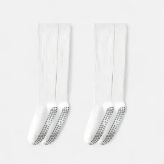 Anna-Kaci Women's 2-Pack Long Ribbed Non-Slip Socks with Grip Soles for Indoor Comfort and Support image {5}