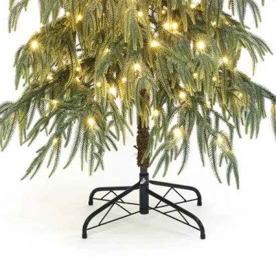 LuxenHome 6.5Ft Pre-Lit Slim Artificial Cedar Christmas Tree with Metal Stand Green image {8}