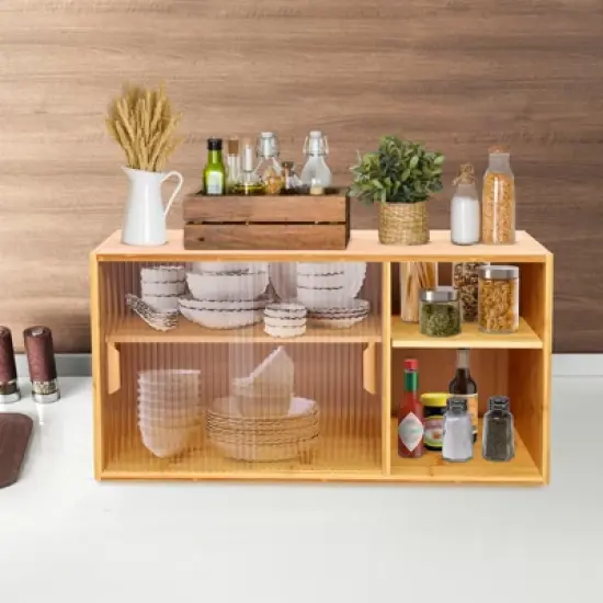 YIYIBYUS Small Kitchen Pantry Cabinet, Wall Sideboard with Glass Doors image {2}