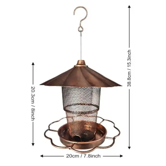 phiestina Bird Feeder with Lid, Heavy-Duty Metal, Petals-Shaped Roof, 360&deg; Feeding Ports, Bronze image {1}
