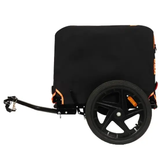 Whisen 2-in-1 Bike & Pull-Behind Pet Trailer, Convertible Dog/Cat Carrier with Detachable Hitch & Towing Handle, All-Terrain Wheels - Orange & Black image {4}