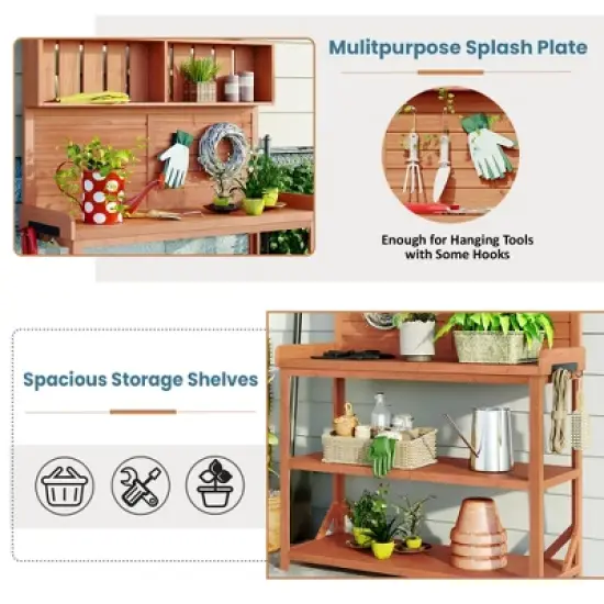 Gulches 65" Forest Natural Farmhouse Garden Potting Bench with Planter Stands and Holders image {4}