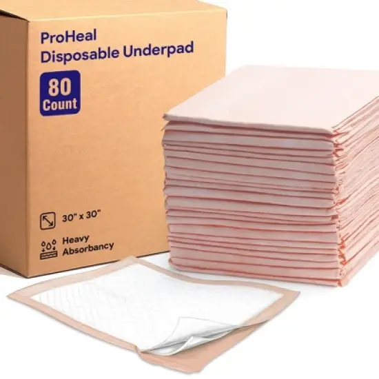 ProHeal Plus Fluff/Polymer Underpad, Incontinence Bed Pad, Leak Proof Poly Backing, 30" x 30" - 80 Pack image {1}