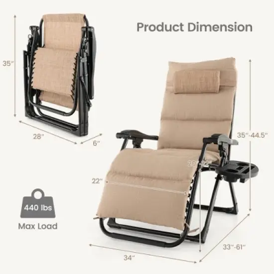 Tangkula Zero Gravity Chair Folding Recliner Lounge Chair w/ Cushion Cup Holder image {8}