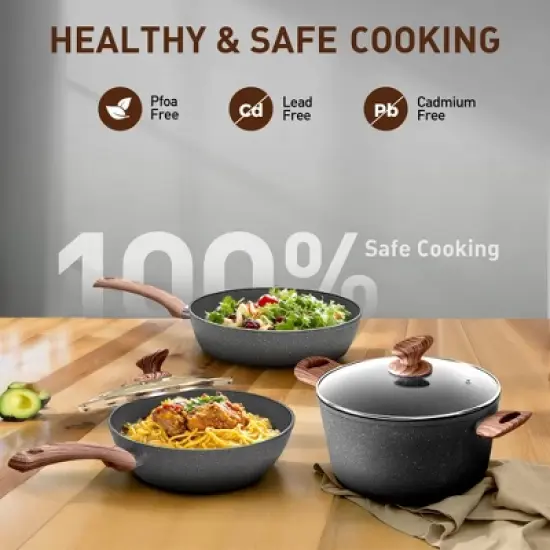 Captiva Designs Nonstick Granite Cookware and Bakeware Set with Heat-Resistant Bakelite Handle image {4}