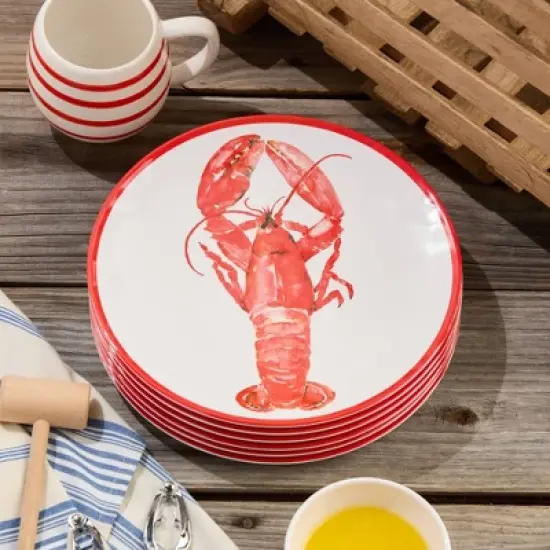 Certified International (Set of 6) 11" Beach House Lobster Melamine Dinner Plates image {1}