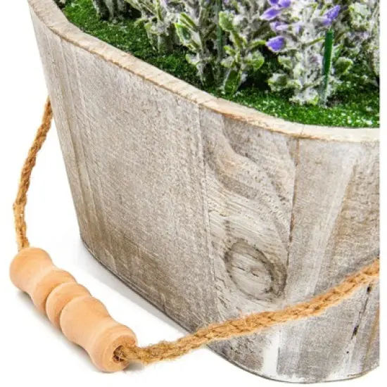 Artificial Lavender Fake Flower Plant in Rustic Oval Wooden Box for Decorations image {5}