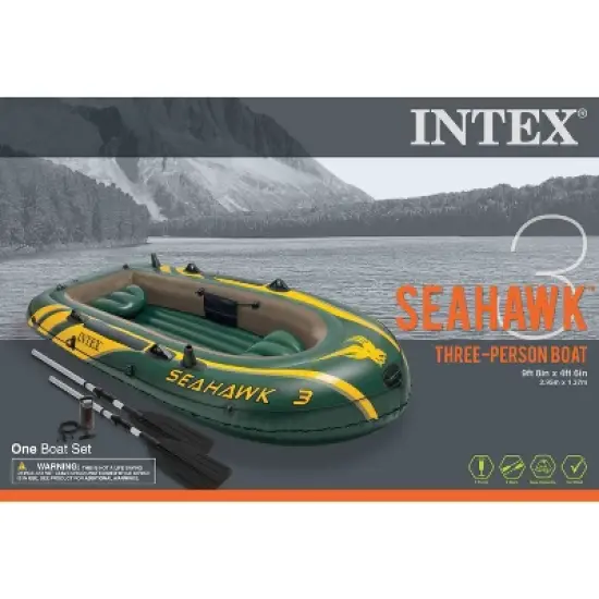 Intex 3 Person Boat Set w/ Aluminum Oars & Pump and Composite Boat Motor Mount image {4}