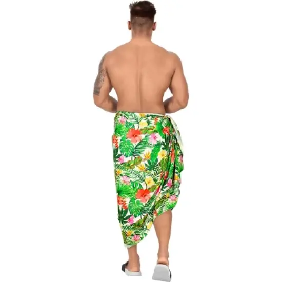 HAPPY BAY Men's Lava Lava Hawaiian Vacation Sarongs Summer Long Beach Cover Up Swimwear Holidays Pareo Beachwear for Men One Size White, Floral image {2}