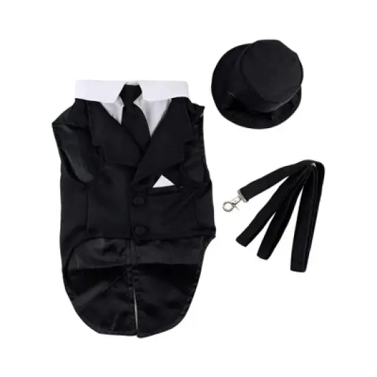 Midlee Dog Tuxedo Wedding Suit- Black Top Hat & Leash image {7}