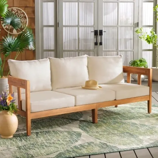 Owen 3 Seater Sofa - Indoor/Outdoor - PAT7091 - Natural/Taupe - Safavieh image {1}