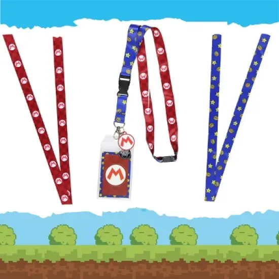 Super Mario Star and Mario Logo Reversible Breakaway Keychain Lanyard ID Holder image {4}