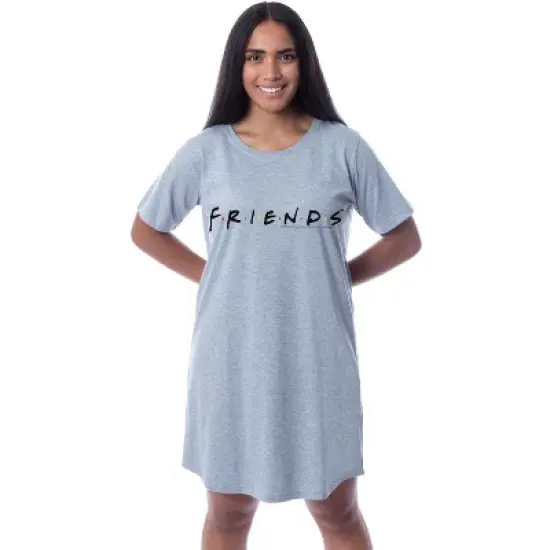 Friends TV Show Womens' Classic Logo Nightgown Sleep Pajama Shirt Grey image {3}