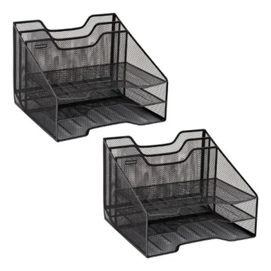 Mind Reader File Organizer, Set of 2, Desk Organizer, Storage, Paper Tray, Office, Metal Mesh, 12.5"L x 11.5"W x 9.5"H, Black image {6}
