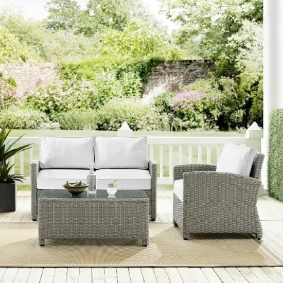 Bradenton 3pc Outdoor Conversation Set with Loveseat & Armchair with Coffee Table - Crosley
 image {2}