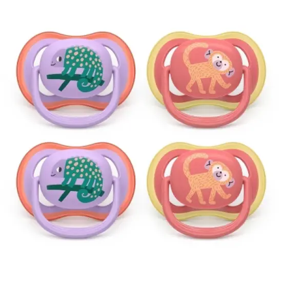Philips Avent Ultra Air Pacifiers 18m+ - Chameleon/Monkey - 4pk image {1}