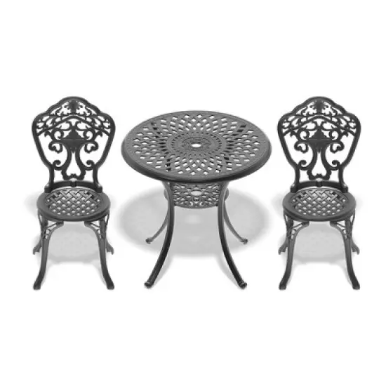 Akoasm 3-Pieces Aluminum Patio Dining Table With Umbrella Hole-Black image {2}