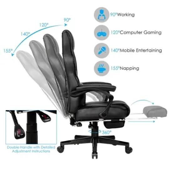 Costway Massage Gaming Chair Reclining Racing Computer Office Chair with Footrest White\ Black\Blue\Red image {4}