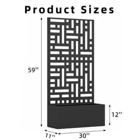 PexFix 59 in. H x 30 in. W Black Metal Rectangle Wall Planter Box with Trellis for Climbing Plants image {6}