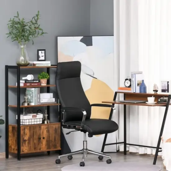 Vinsetto High Back Executive Office Chair Faux Leather Swivel Computer Desk Chair with Padded Arm, Adjustable Height, Wheels Black image {1}