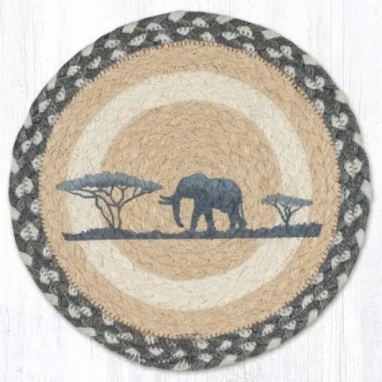 Earth Rugs Elephant Printed Round Jute Trivet &ndash; 10" Rustic Table Protector image {3}