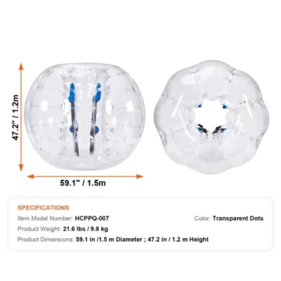 VEVOR Inflatable Bumper Ball 1-Pack, 5FT/1.5M Body Sumo Zorb Balls for Teen & Adult, 0.8mm Thick PVC Human Hamster Bubble Balls image {7}