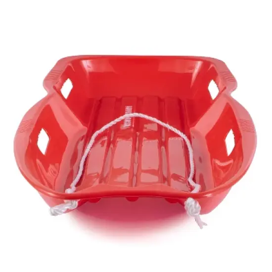 Slippery Racer Downhill Xtreme Flexible Adults and Kids Plastic Toboggan Snow Sled for Up To 2 Riders with Pull Rope and Handles, Red image {2}