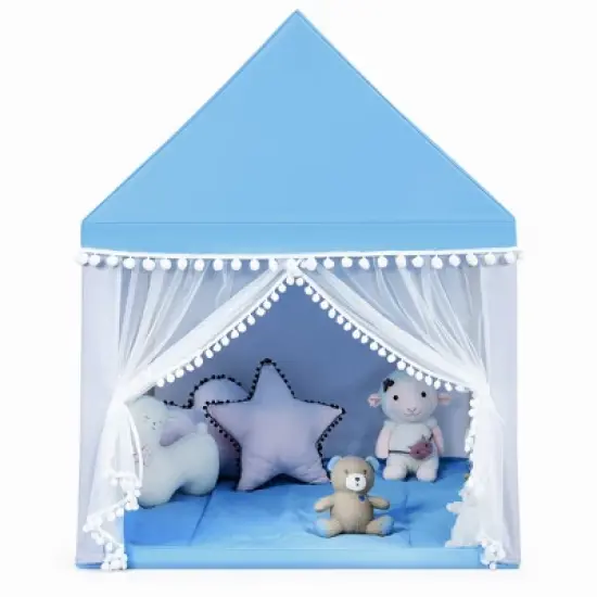 Costway Kids Play Tent Large Playhouse Children Play Castle Fairy Tent Gift w/ Mat Pink\Blue image {9}