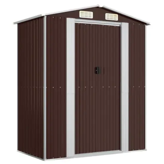 vidaXL Garden Shed Dark Brown Galvanized Steel Large Sliding Components image {8}