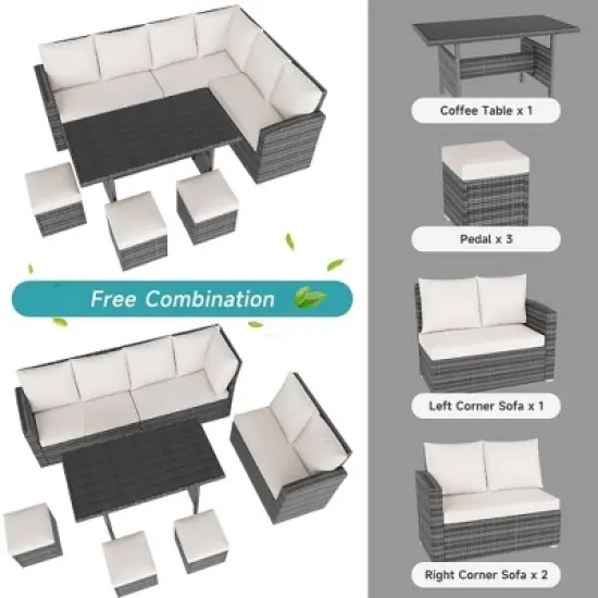 7 Piece Outdoor Sectional Sofa with Dining Table image {4}