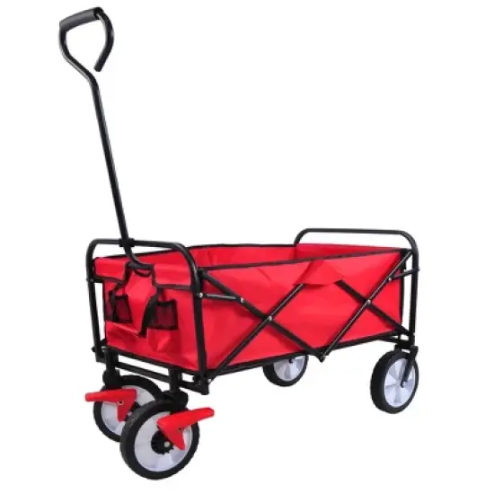 Folding Wagon Garden Shopping Beach Cart (Red) image {2}