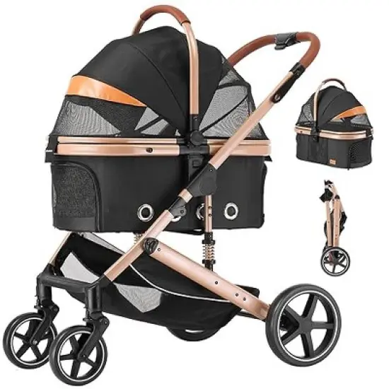 Gulches Pet Strollers: 4-in-1 Lightweight Folding Stroller with Reversible Canopy - 45 lbs Capacity image {8}