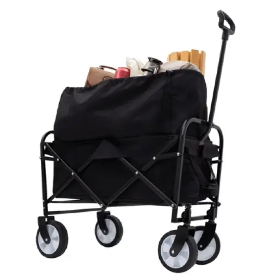 DSVIMOY Extention Collapsible Foldable Wagon Cart, Grocery Cart for for Camping Shopping Sports Gardeing Fishing, Black, 25.98"*17.32"*37.4" image {3}