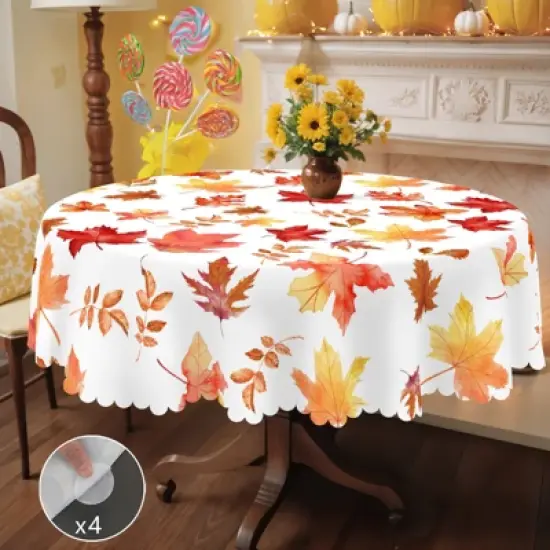 LOVEVOOK Maple Leaves Tablecloth, Round Fall Tablecloth, Pumpkin Table Cloth, Autumn Harvest for Christmas, Holiday, Thanksgiving Decor image {4}