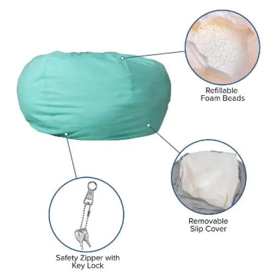 Emma and Oliver Oversized Solid Mint Green Refillable Bean Bag Chair for All Ages image {3}