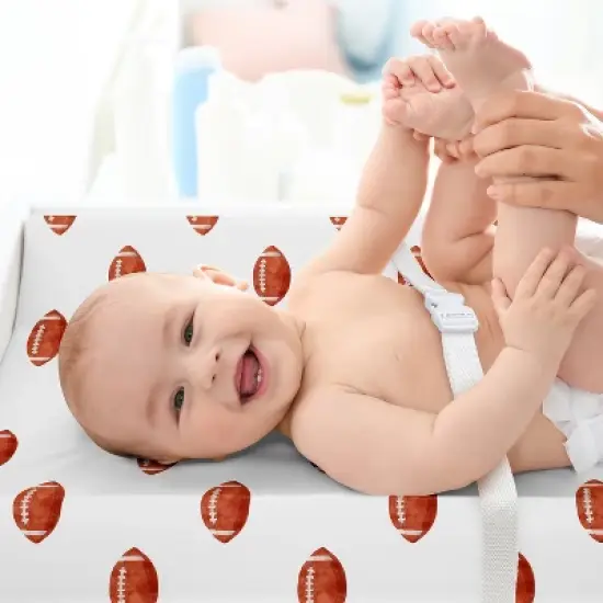 Sweet Jojo Designs Boy Changing Pad Sheet Football Brown and White image {2}